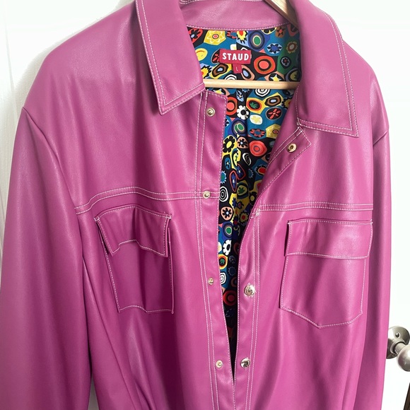 STAUD RYAN JACKET FUCHSIA VEGAN LEATHER - Picture 6 of 9